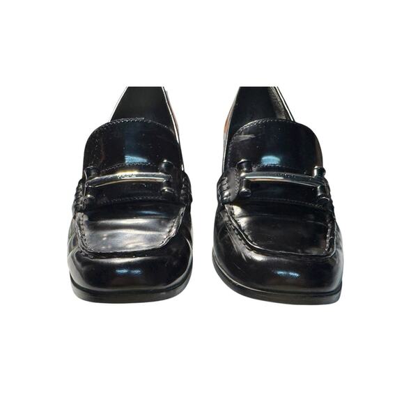 Ralph Lauren Black Leather Chunky Block Heel Loafers 9B Preppy Chic 90s Office - Picture 4 of 12